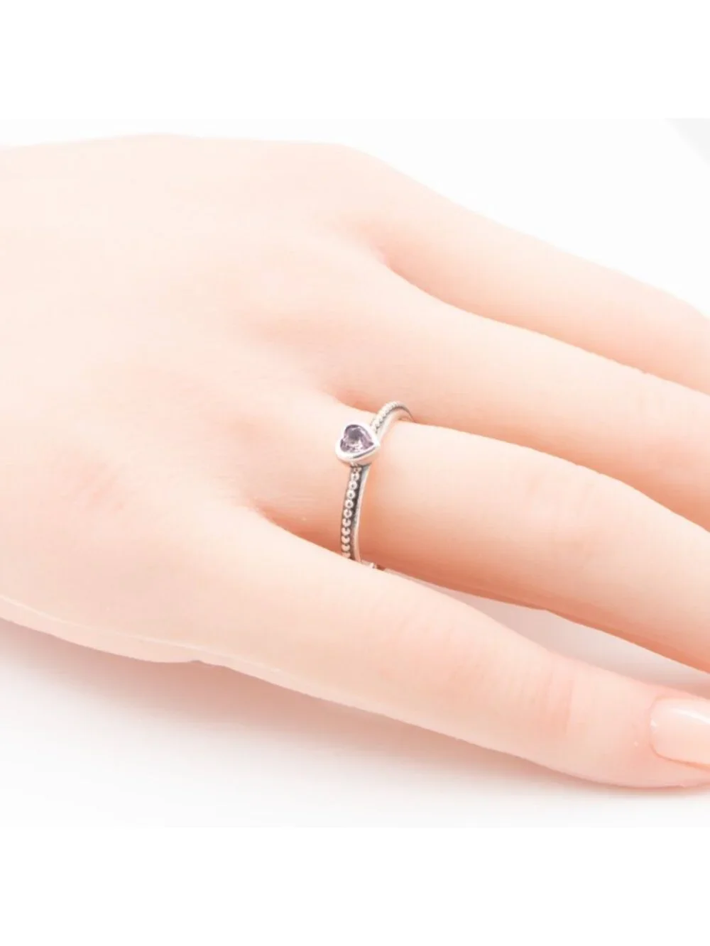 Pandora One Love Heart Ring Sterling Silver Pink Sapphire Stackable Retired